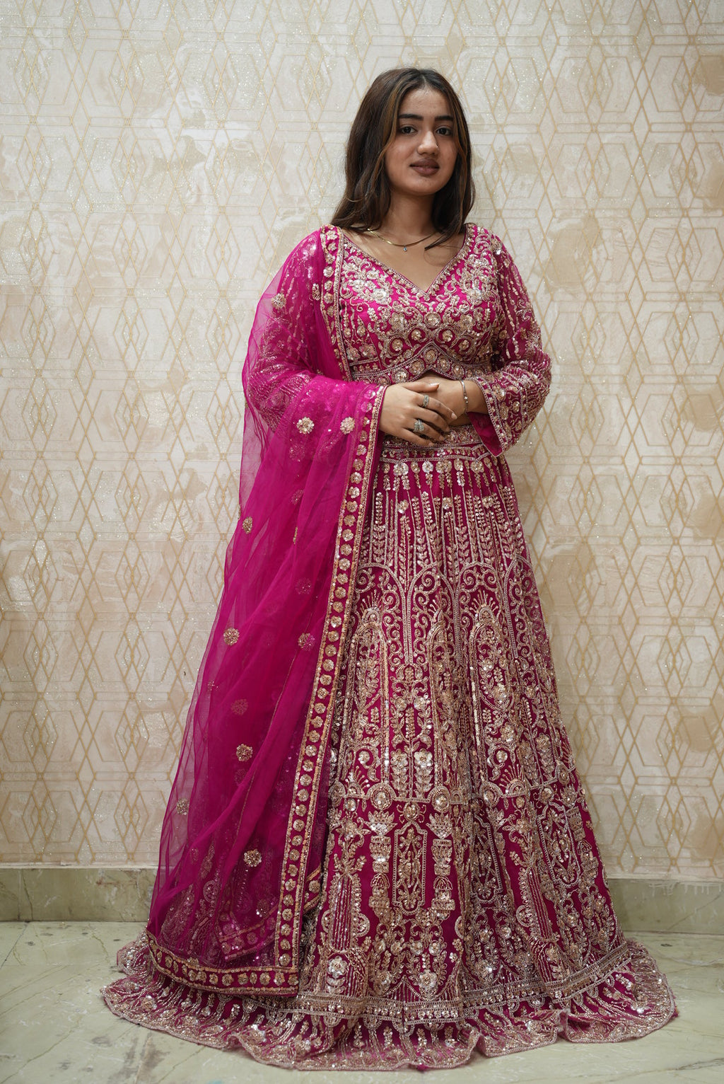 Royal Pink Embroidered Bridal Lehenga with Dupatta