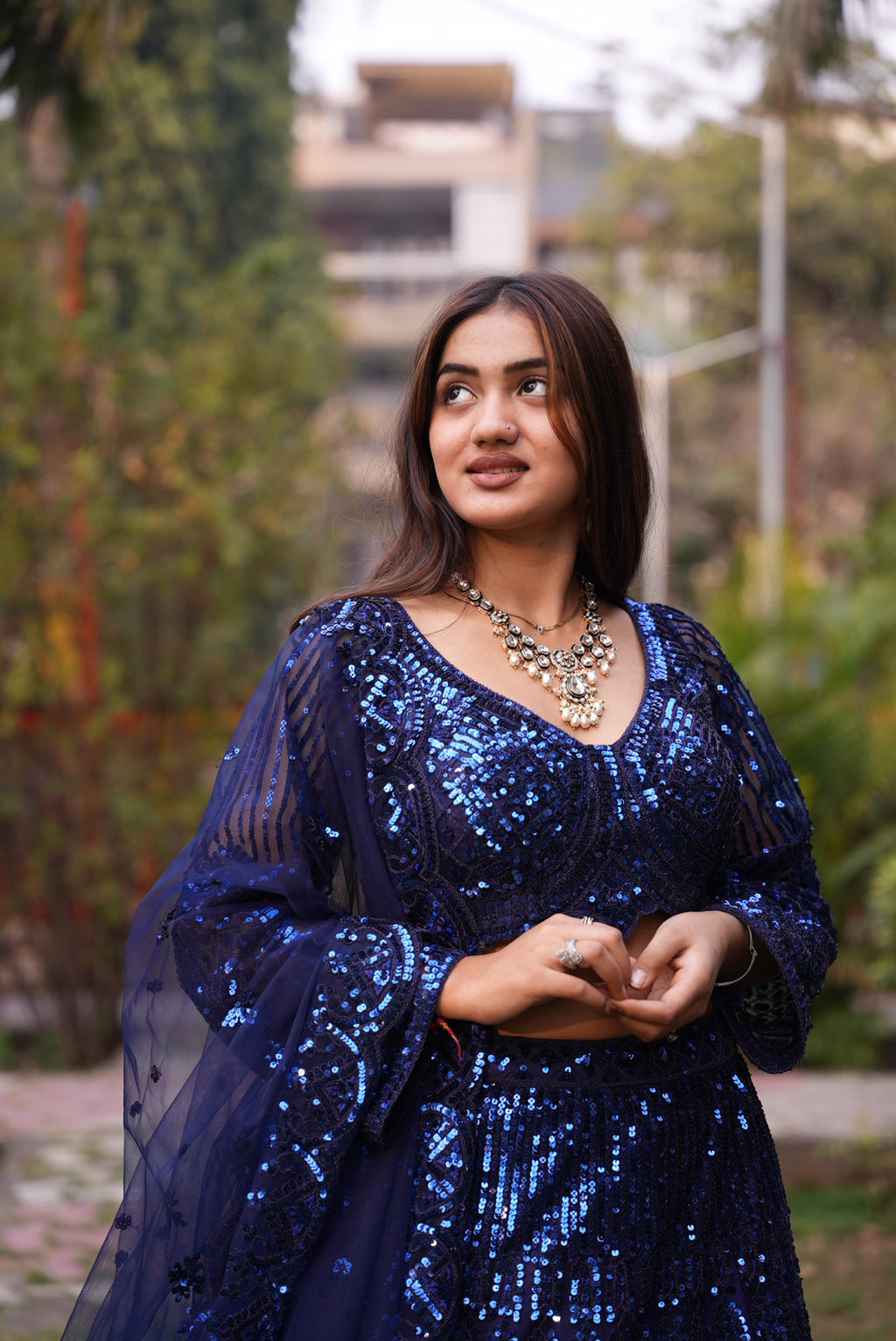 Royal Navy Blue Sequin Lehenga Set – Perfect for weddings, receptions & party wear.