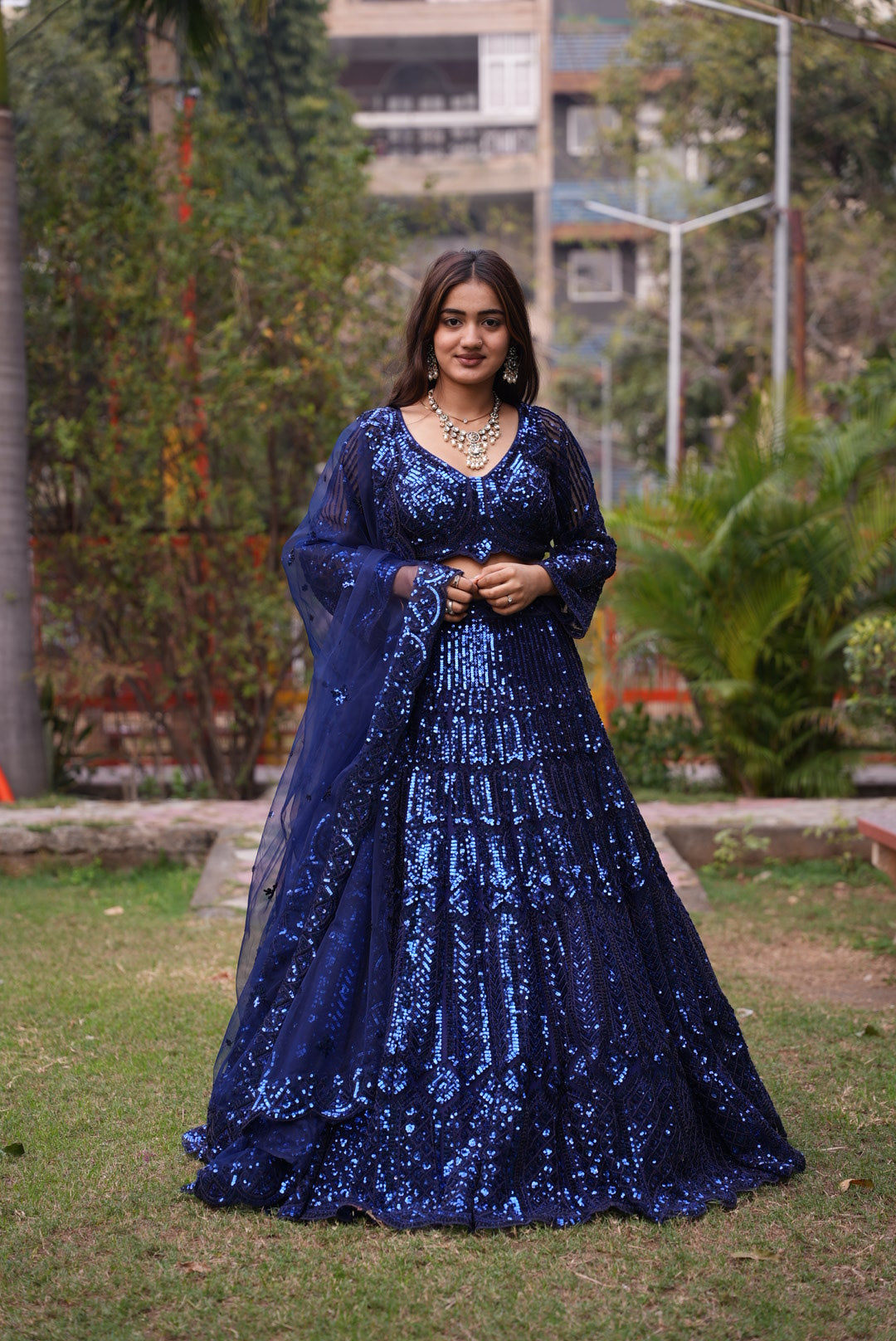 Royal Navy Blue Sequin Lehenga Set – Perfect for weddings, receptions & party wear.