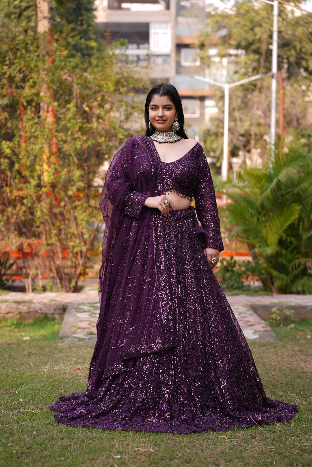 Royal purple elegance — a graceful non-bridal lehenga designed for festive celebrations.