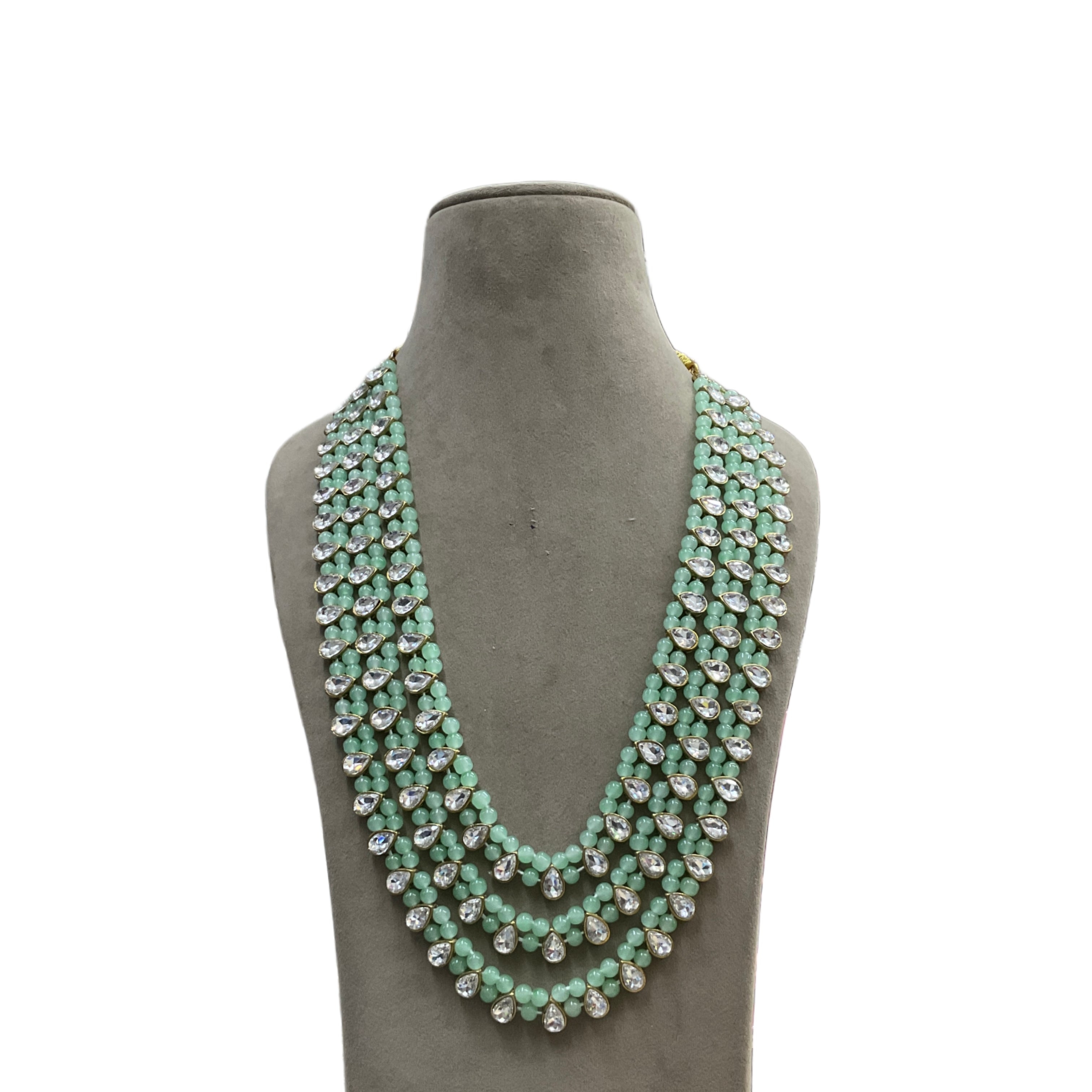 Mint Green 3-Layer Kundan Groom Mala