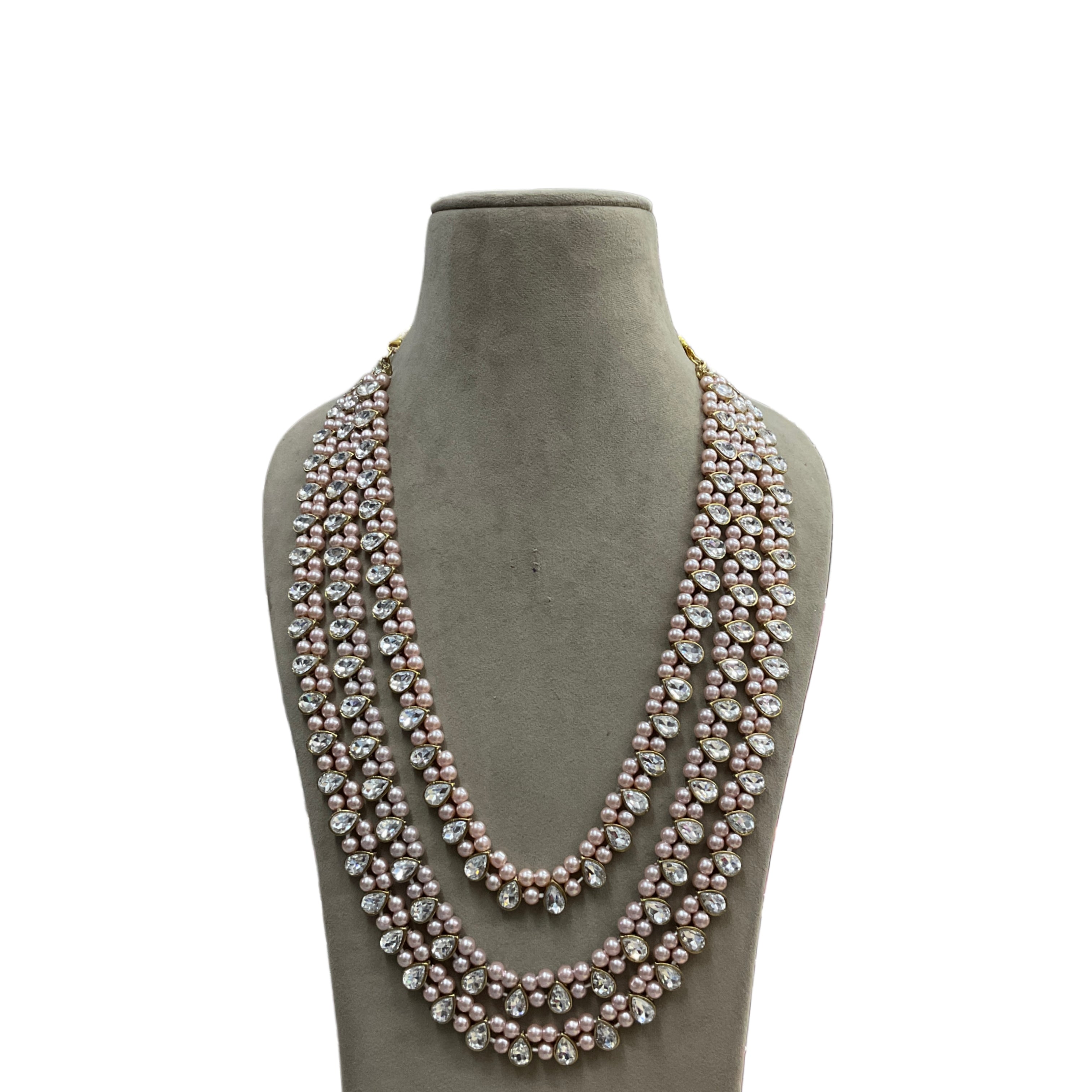 Rose Gold Three Layer Pearl & Crystal Groom Necklace