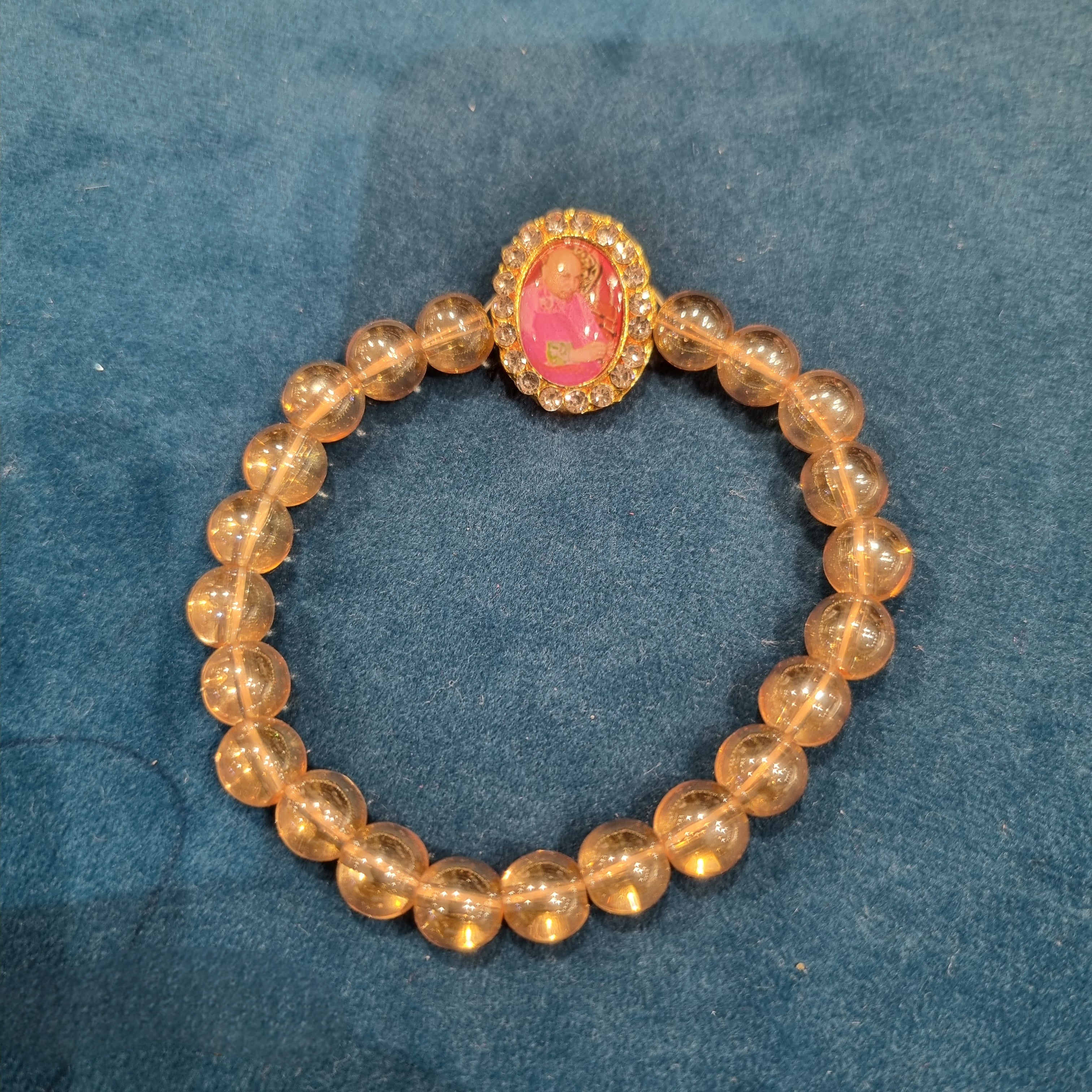 Premium Golden Crystal Beaded Bracelet with Rhinestone Photo Pendant