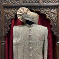 Royal Brown Embroidered Wedding Sherwani with safa