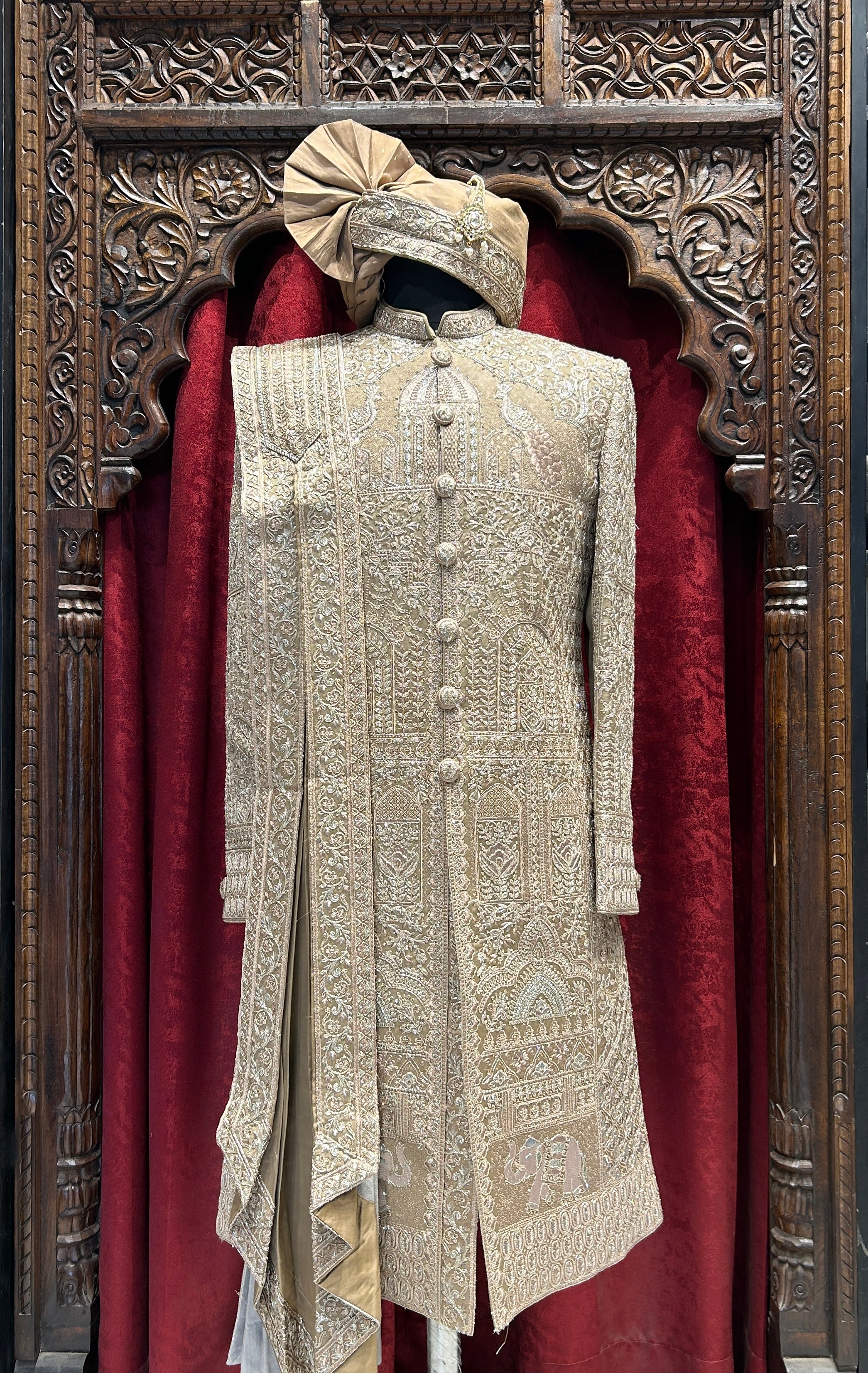 Royal Brown Embroidered Wedding Sherwani with safa