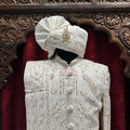 White Royal Embroidered Wedding Sherwani with Safa