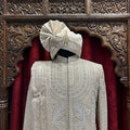 Royal White Heavy Embroidered Wedding Sherwani with Safa