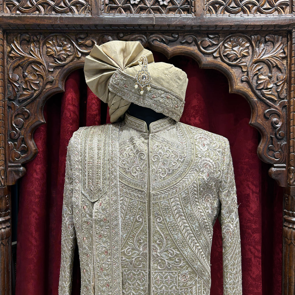 Royal Copper Embroidered Wedding Sherwani with Safa