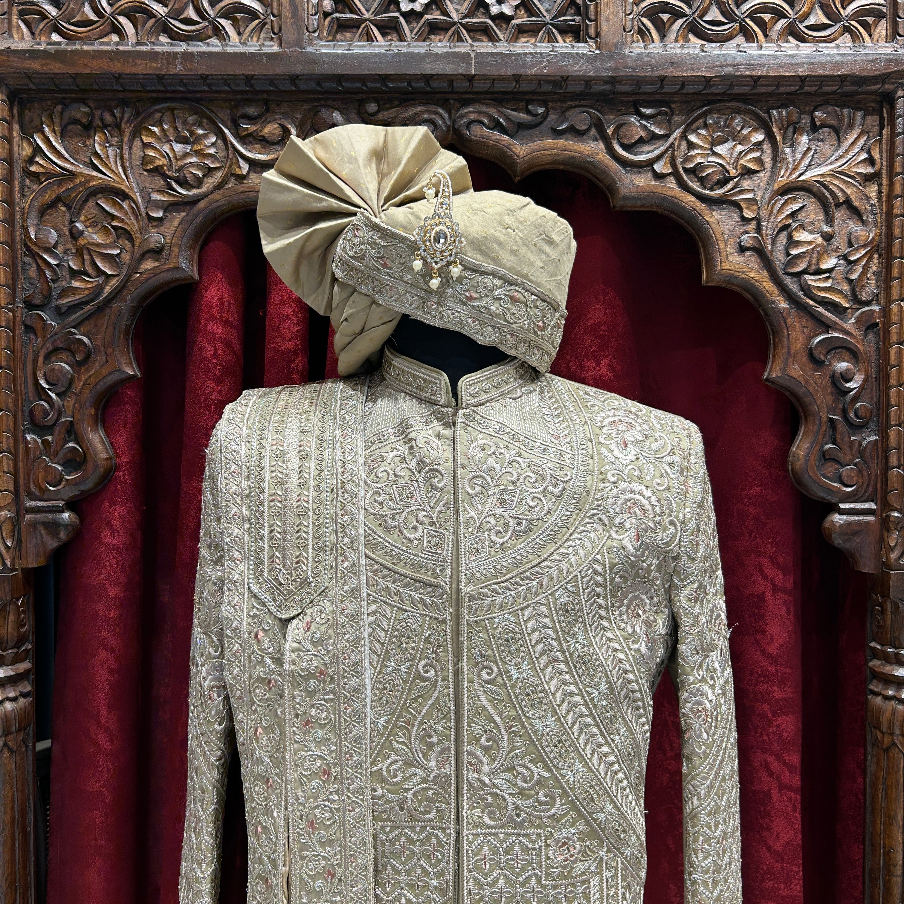 Royal Copper Embroidered Wedding Sherwani with Safa