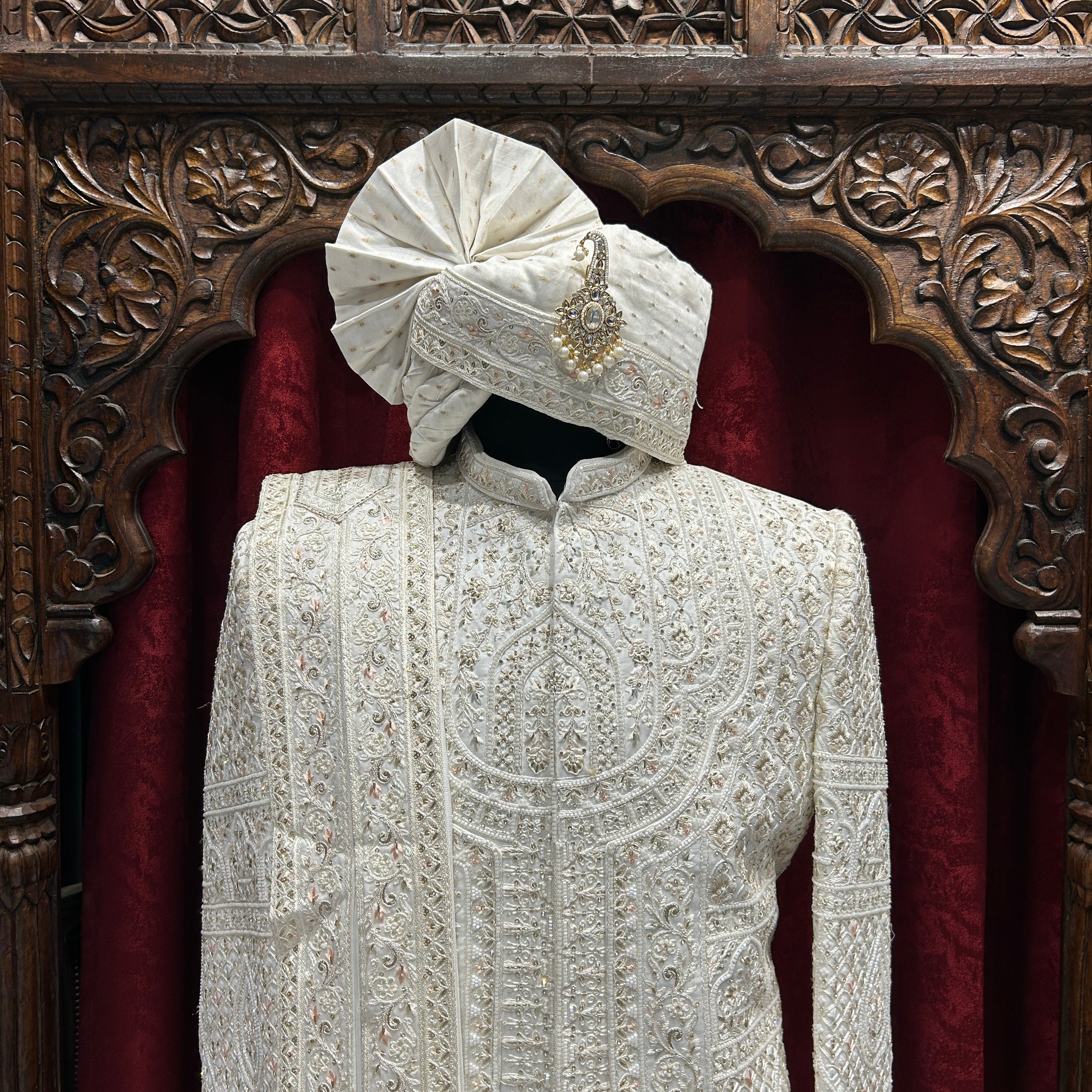 Imperial White Designer Sherwani Set for Groom