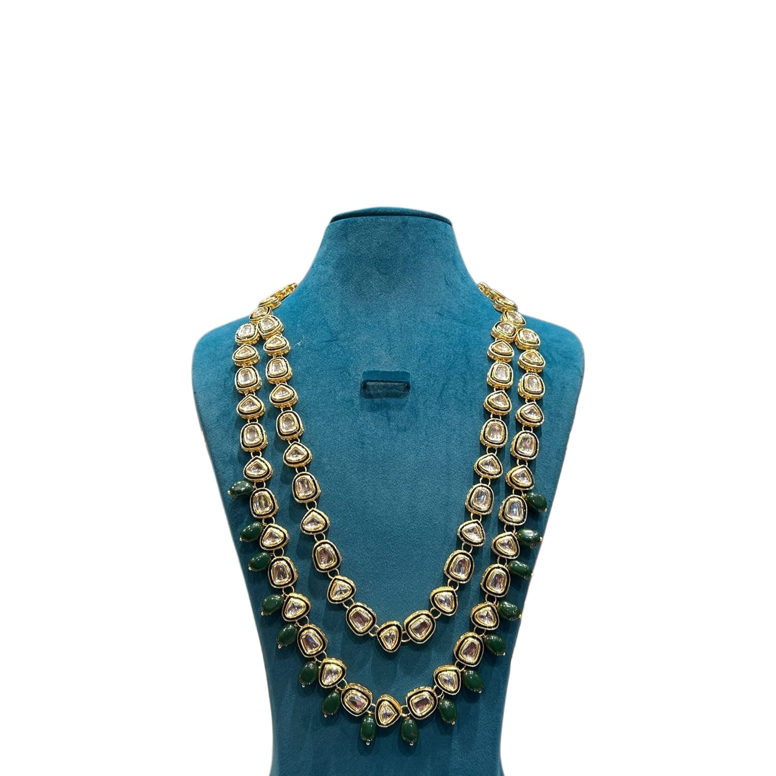 Royal Kundan Long Necklace with Green Beads – Groom Jewellery