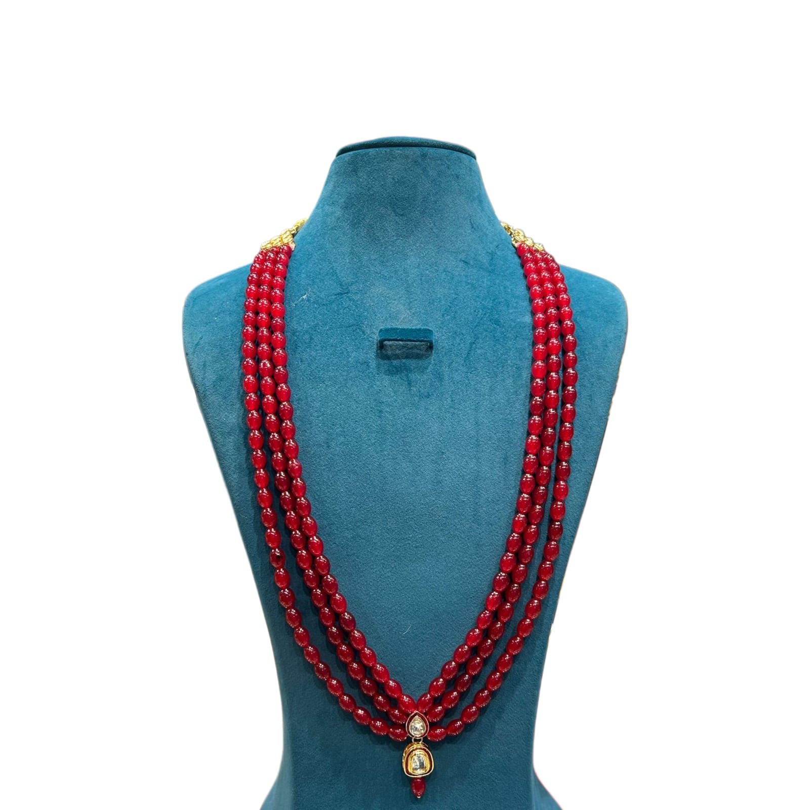 Royal Red Beads Groom Mala with Kundan Pendant